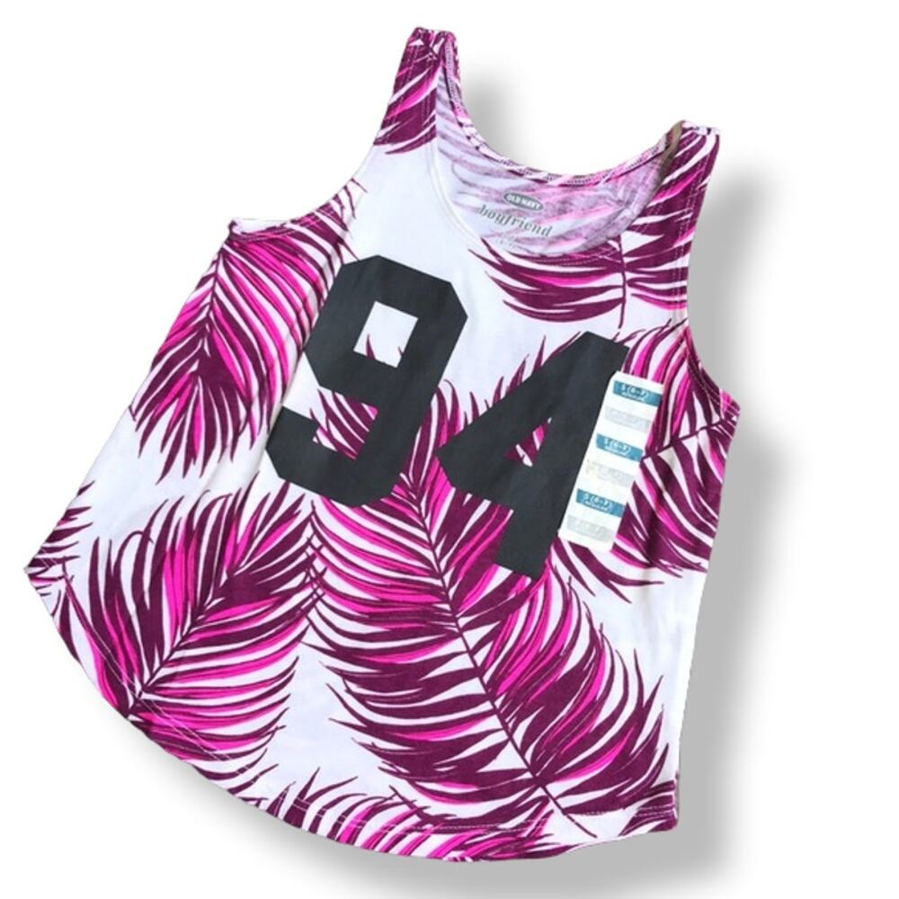 Old Navy Girls Tank Top Size S 6 7 Plum White Leaf Print 94 Boyfriend Fit NEW